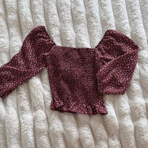 Paper Crane Burgundy Floral Puff Sleeve Blouse